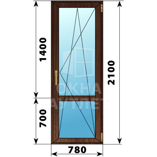 Стеклянная балконная дверь из дуба с импостом 780×2100 ПО ОА-61432