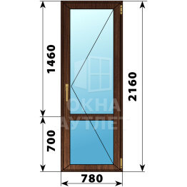 Стеклянная балконная дверь из дуба с импостом 780×2160 П ОА-63493