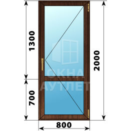 Стеклянная балконная дверь из дуба с импостом 800×2000 П ОА-61345