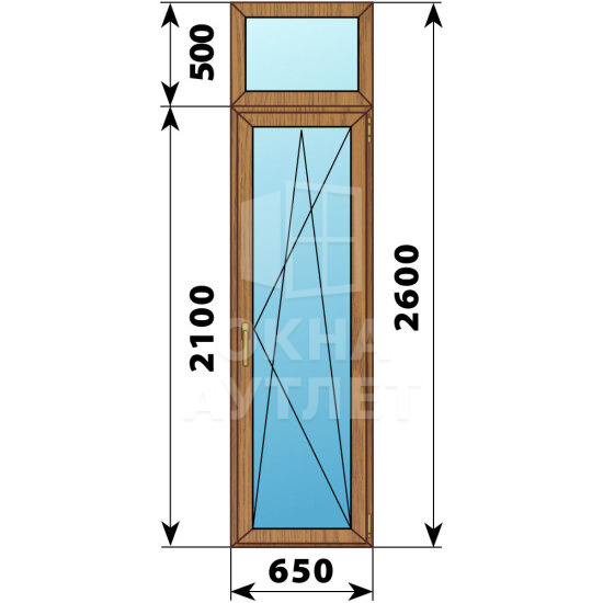 Стеклянная балконная дверь из лиственницы с фрамугой 650×2600 ПО ОА-60346