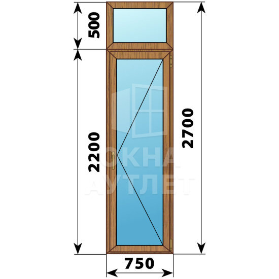 Стеклянная балконная дверь из лиственницы с фрамугой 750×2700 П ОА-60562