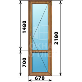 Стеклянная балконная дверь из лиственницы с импостом 670×2180 П ОА-62905