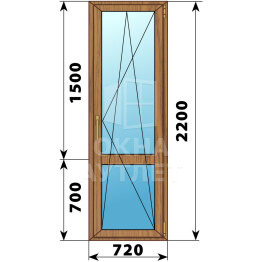 Стеклянная балконная дверь из лиственницы с импостом 720×2200 ПО ОА-60274