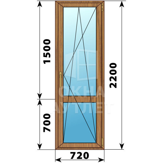 Стеклянная балконная дверь из лиственницы с импостом 720×2200 ПО ОА-60274
