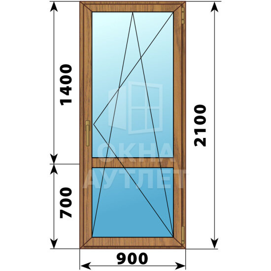 Стеклянная балконная дверь из лиственницы с импостом 900×2100 ПО ОА-60490