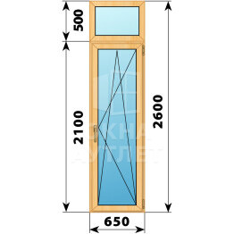 Стеклянная балконная дверь из сосны с фрамугой 650×2600 ПО ОА-59827