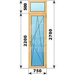 Стеклянная балконная дверь из сосны с фрамугой 750×2700 ПО ОА-60067