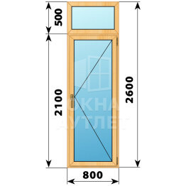 Стеклянная балконная дверь из сосны с фрамугой 800×2600 П ОА-60178