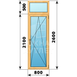 Стеклянная балконная дверь из сосны с фрамугой 800×2600 ПО ОА-60205