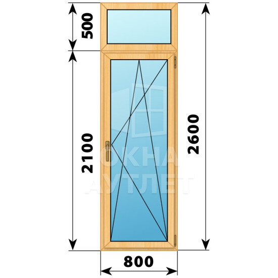 Стеклянная балконная дверь из сосны с фрамугой 800×2600 ПО ОА-60205