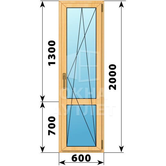 Стеклянная балконная дверь из сосны с импостом 600×2000 ПО ОА-59233