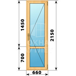 Стеклянная балконная дверь из сосны с импостом 660×2150 П ОА-59551