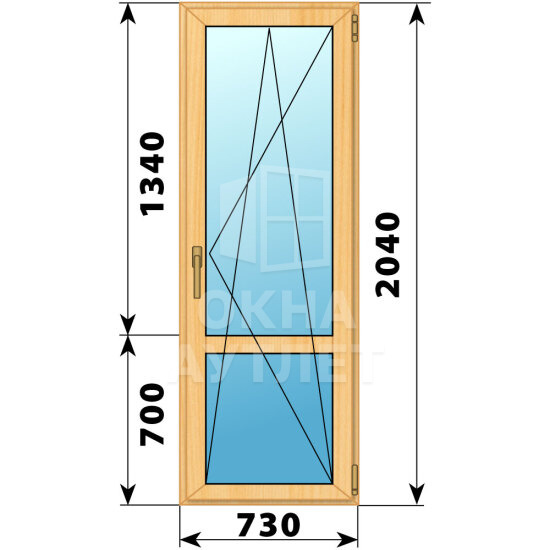 Стеклянная балконная дверь из сосны с импостом 730×2040 ПО ОА-59539
