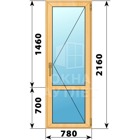 Стеклянная балконная дверь из сосны с импостом 780×2160 П ОА-59836