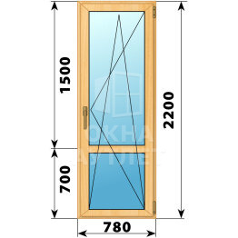 Стеклянная балконная дверь из сосны с импостом 780×2200 ПО ОА-59890