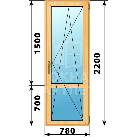 Стеклянная балконная дверь из сосны с импостом 780×2200 ПО ОА-59890