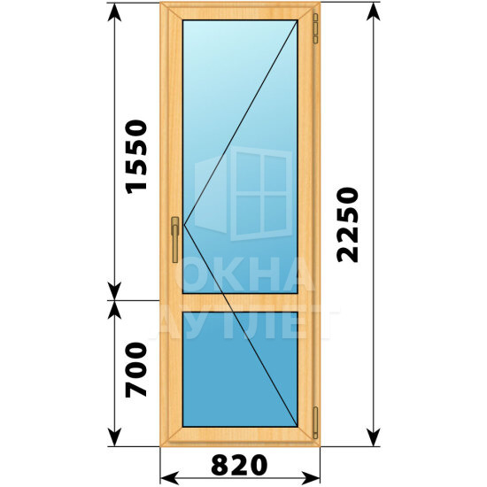 Стеклянная балконная дверь из сосны с импостом 820×2250 П ОА-59953