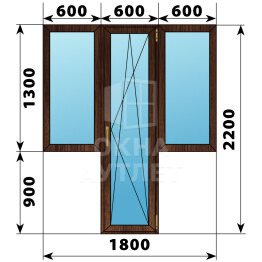 Т-образный балконный блок из дуба 1800×2200 Тип 3 ОА-53051