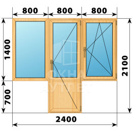 Т-образный балконный блок из сосны 2400×2100 Тип 2 ОА-52673