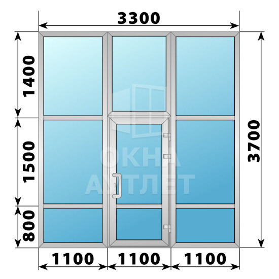 Теплая алюминиевая входная группа 3300×3700 ОА-64051