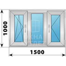 Трехстворчатое алюминиевое окно 1500×1000 ПO-Г-П ОА-51662