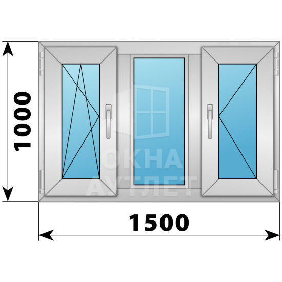 Трехстворчатое алюминиевое окно 1500×1000 ПO-Г-П ОА-51662