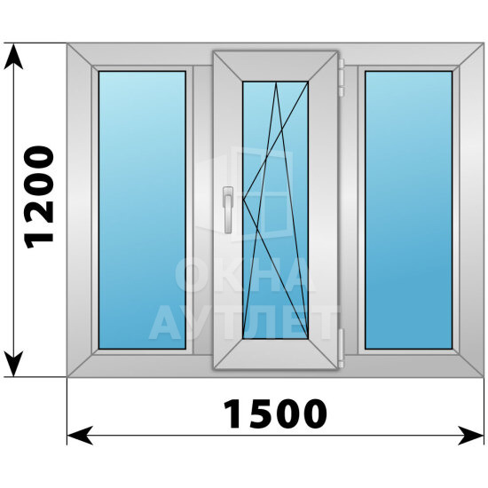 Трехстворчатое алюминиевое окно 1500×1200 Г-ПО-Г ОА-51623