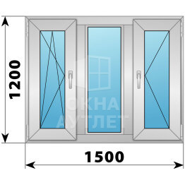 Трехстворчатое алюминиевое окно 1500×1200 ПO-Г-П ОА-51722