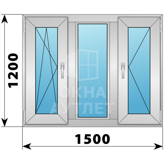 Трехстворчатое алюминиевое окно 1500×1200 ПO-Г-П ОА-51722