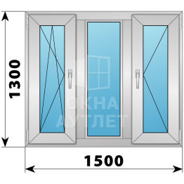 Трехстворчатое алюминиевое окно 1500×1300 ПO-Г-П ОА-51788