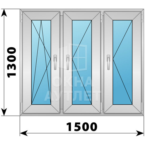 Трехстворчатое алюминиевое окно 1500×1300 ПO-П-П ОА-51926