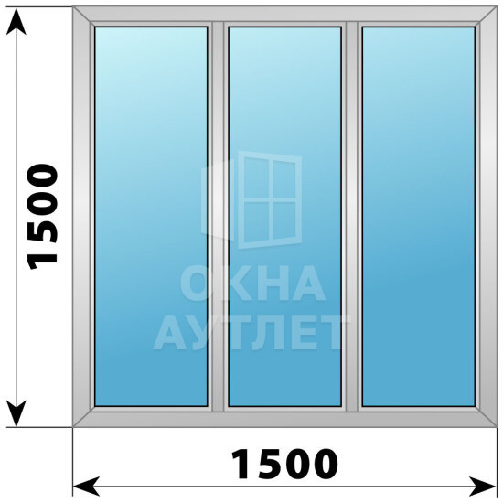 Трехстворчатое алюминиевое окно 1500×1500 Г-Г-Г ОА-51545