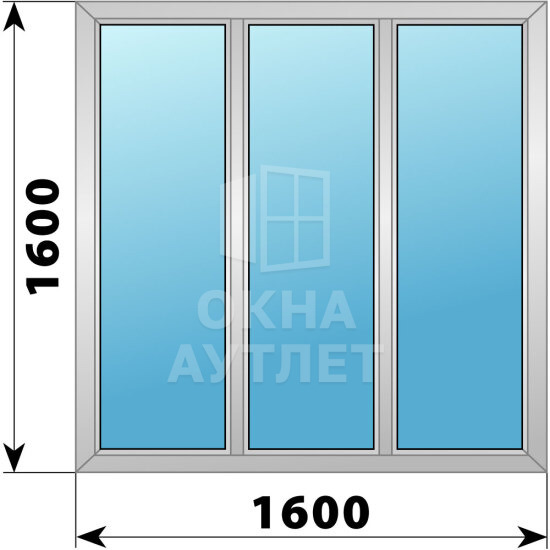 Трехстворчатое алюминиевое окно 1600×1600 Г-Г-Г ОА-51578