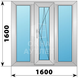 Трехстворчатое алюминиевое окно 1600×1600 Г-ПО-Г ОА-51692