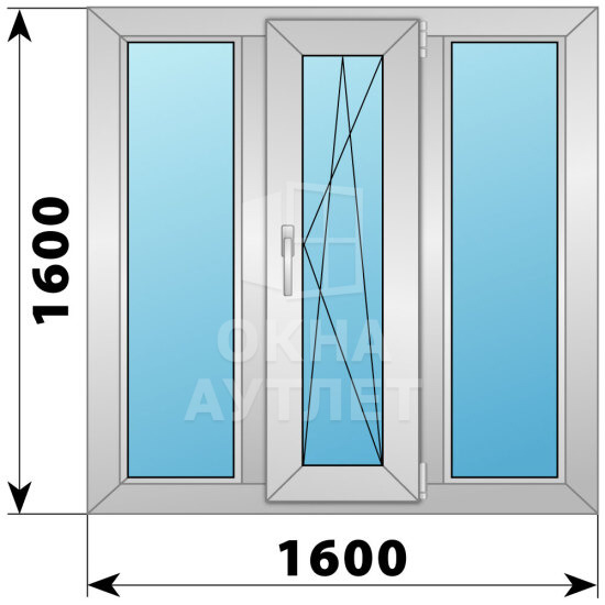 Трехстворчатое алюминиевое окно 1600×1600 Г-ПО-Г ОА-51692