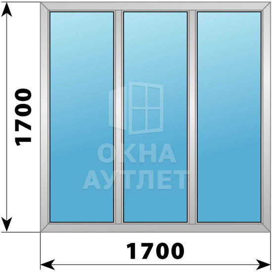 Трехстворчатое алюминиевое окно 1700×1700 Г-Г-Г ОА-51599