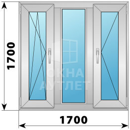 Трехстворчатое алюминиевое окно 1700×1700 ПO-Г-П ОА-51902