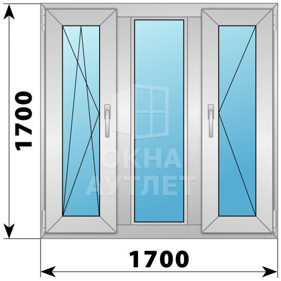 Трехстворчатое алюминиевое окно 1700×1700 ПO-Г-П ОА-51902