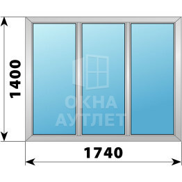 Трехстворчатое алюминиевое окно 1740×1400 Г-Г-Г ОА-51560