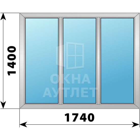 Трехстворчатое алюминиевое окно 1740×1400 Г-Г-Г ОА-51560