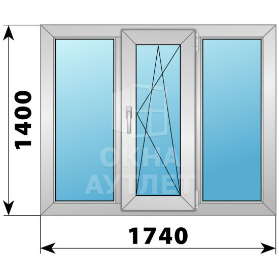 Трехстворчатое алюминиевое окно 1740×1400 Г-ПО-Г ОА-51665