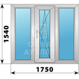 Трехстворчатое алюминиевое окно 1750×1540 Г-ПО-Г ОА-51704