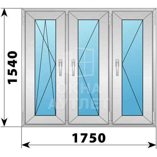 Трехстворчатое алюминиевое окно 1750×1540 ПO-П-П ОА-52043