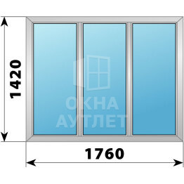 Трехстворчатое алюминиевое окно 1760×1420 Г-Г-Г ОА-51563