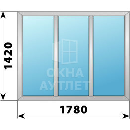 Трехстворчатое алюминиевое окно 1780×1420 Г-Г-Г ОА-51569
