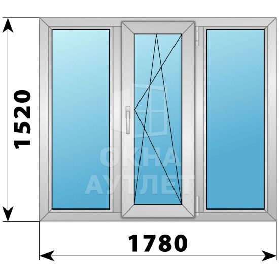 Трехстворчатое алюминиевое окно 1780×1520 Г-ПО-Г ОА-51698