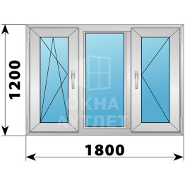 Трехстворчатое алюминиевое окно 1800×1200 ПO-Г-П ОА-51791
