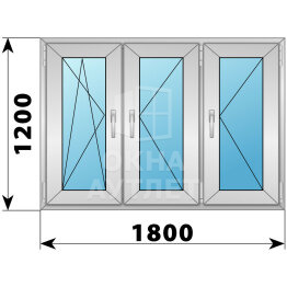 Трехстворчатое алюминиевое окно 1800×1200 ПO-П-П ОА-51905