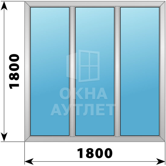 Трехстворчатое алюминиевое окно 1800×1800 Г-Г-Г ОА-51617