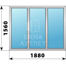 Трехстворчатое алюминиевое окно 1880×1560 Г-Г-Г ОА-51596